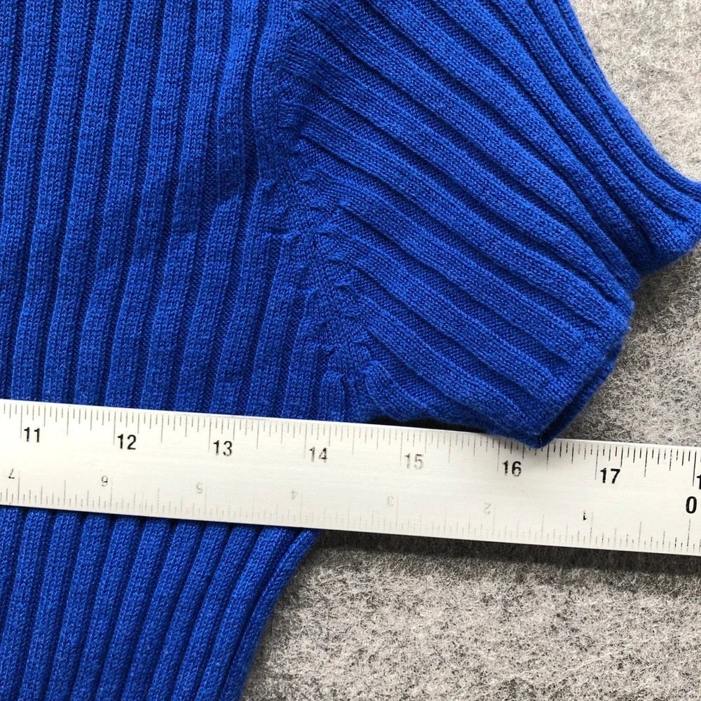 Vintage 90s Y2K Cobalt Blue Rhinestone Short Sleeve Turtleneck Top Womens XS S